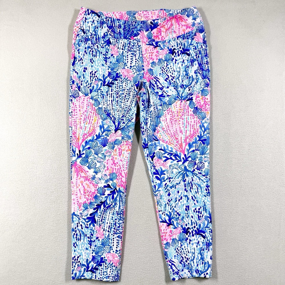 Lilly Pulitzer Pants Women 12 Luxletic 28" Corso Pant Fish Shell Sea Print Beach